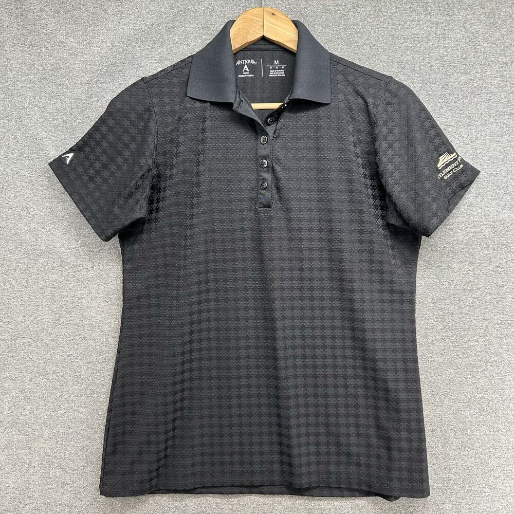 Antigua Desert Dry Golf Polo Shirt Womens Medium Black Battlement Mesa Club Top